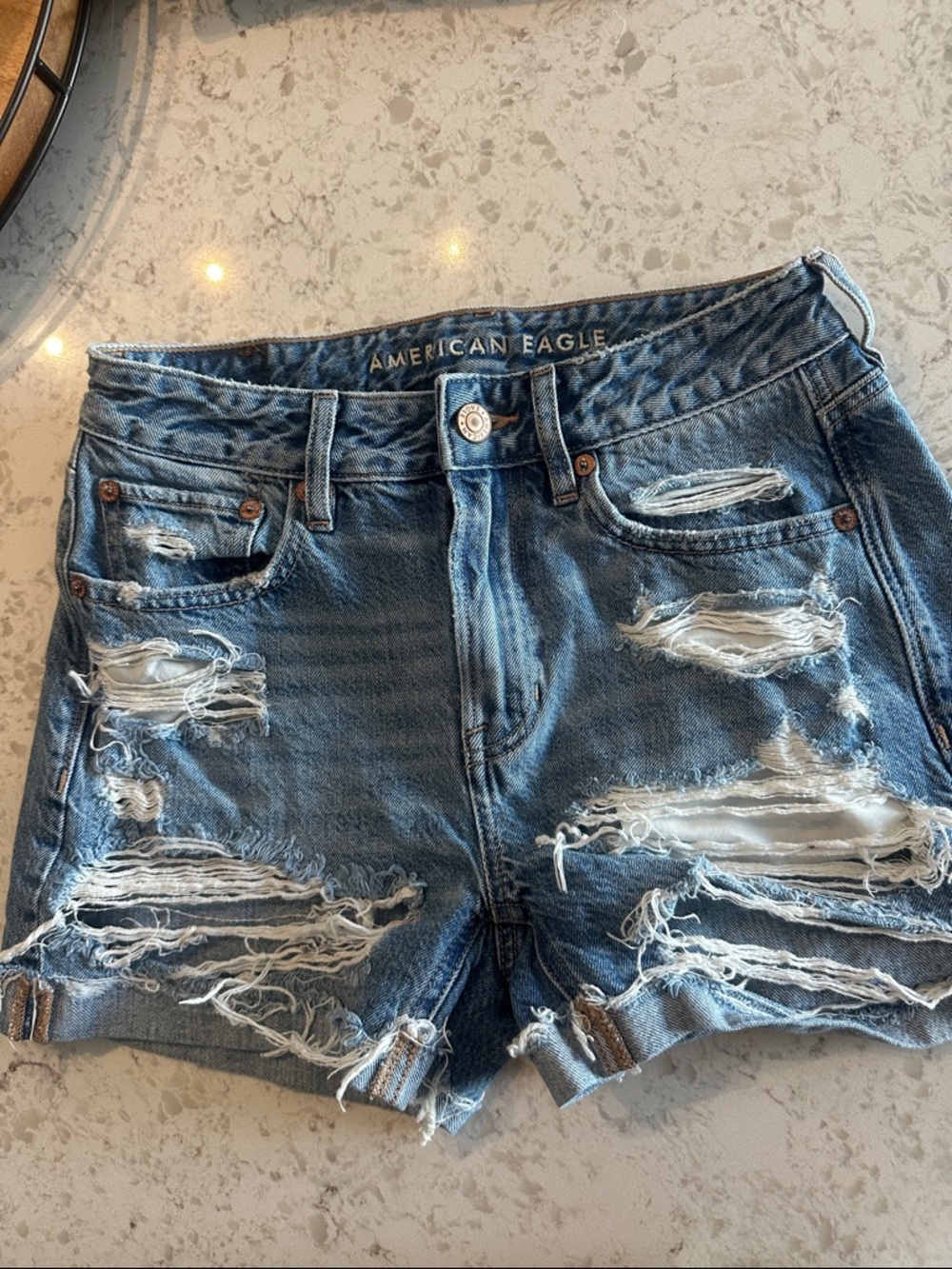 American Eagle Outfitters Distressed Blue Denim Jean Shorts